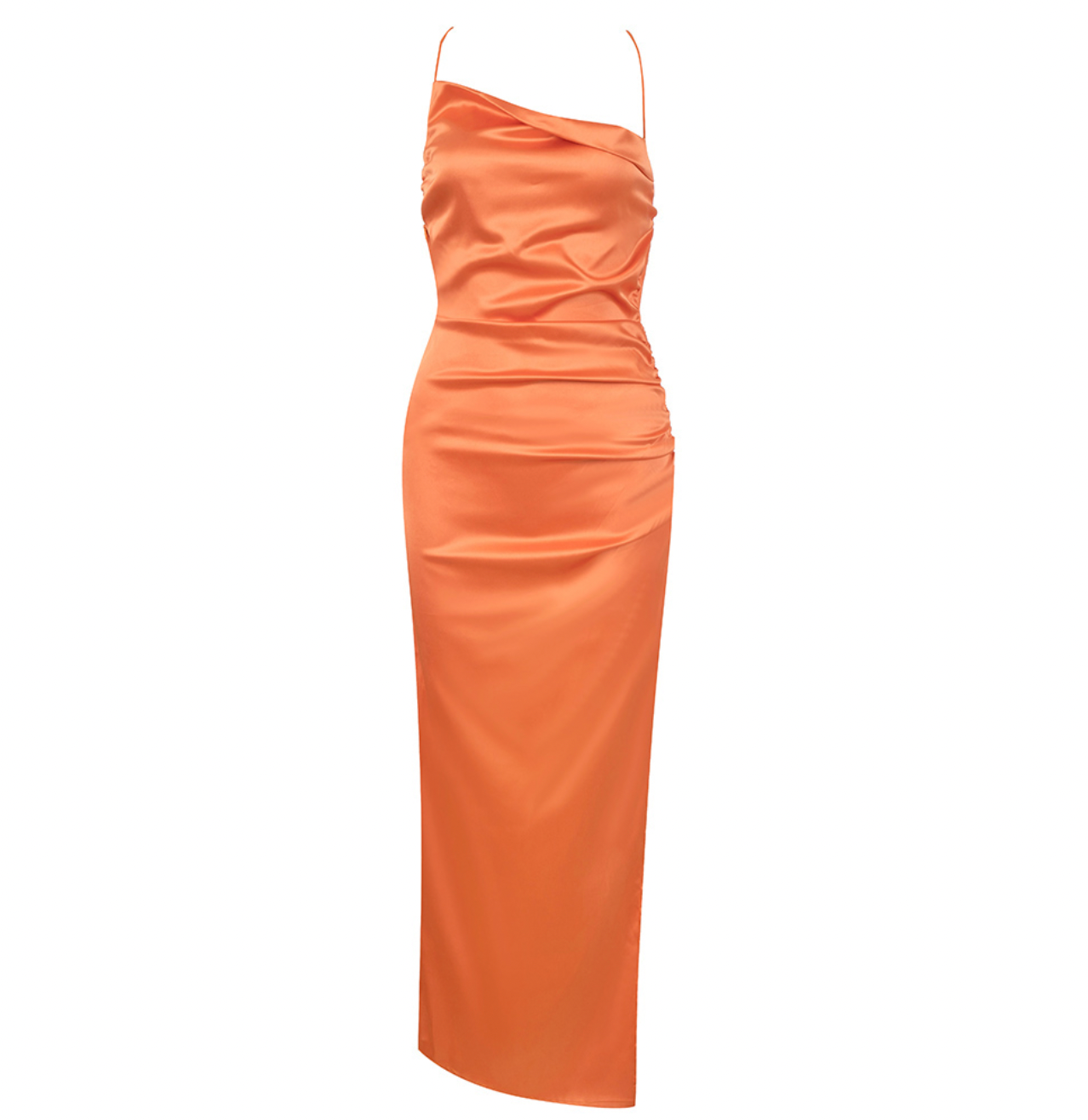 Chic Apricot Silk Halter Maxi Dress