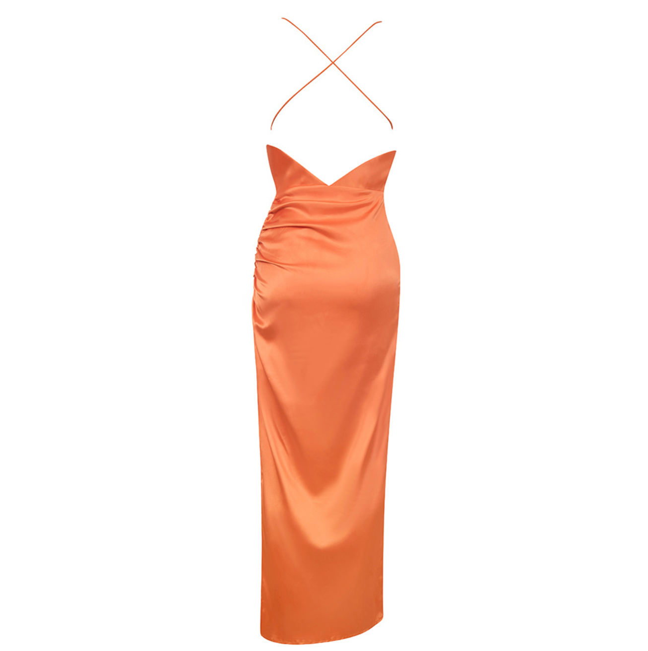 Chic Apricot Silk Halter Maxi Dress