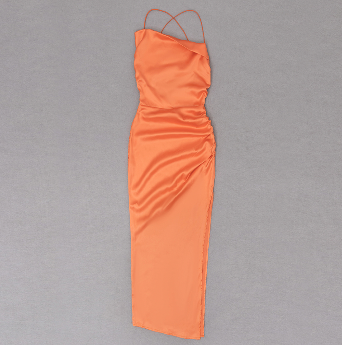 Chic Apricot Silk Halter Maxi Dress