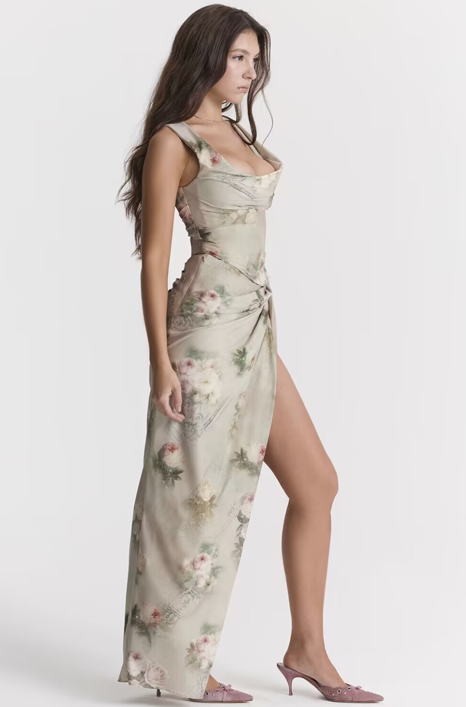 Chic Brown Floral Corset Maxi Dress