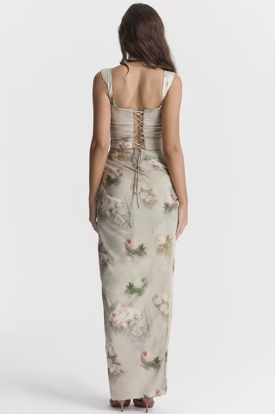 Chic Brown Floral Corset Maxi Dress