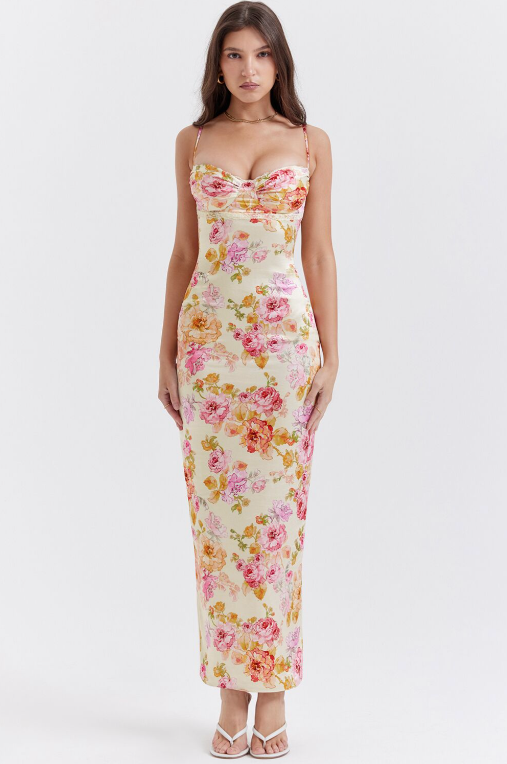 Charming Floral Maxi Dress with Heart Neckline