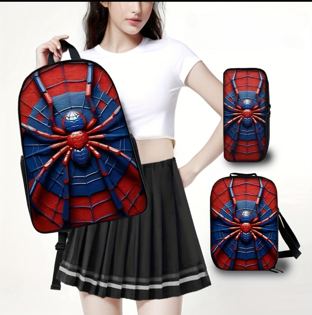 3-Piece Backpack Set with Bold Web Graphic and Zipper Closures