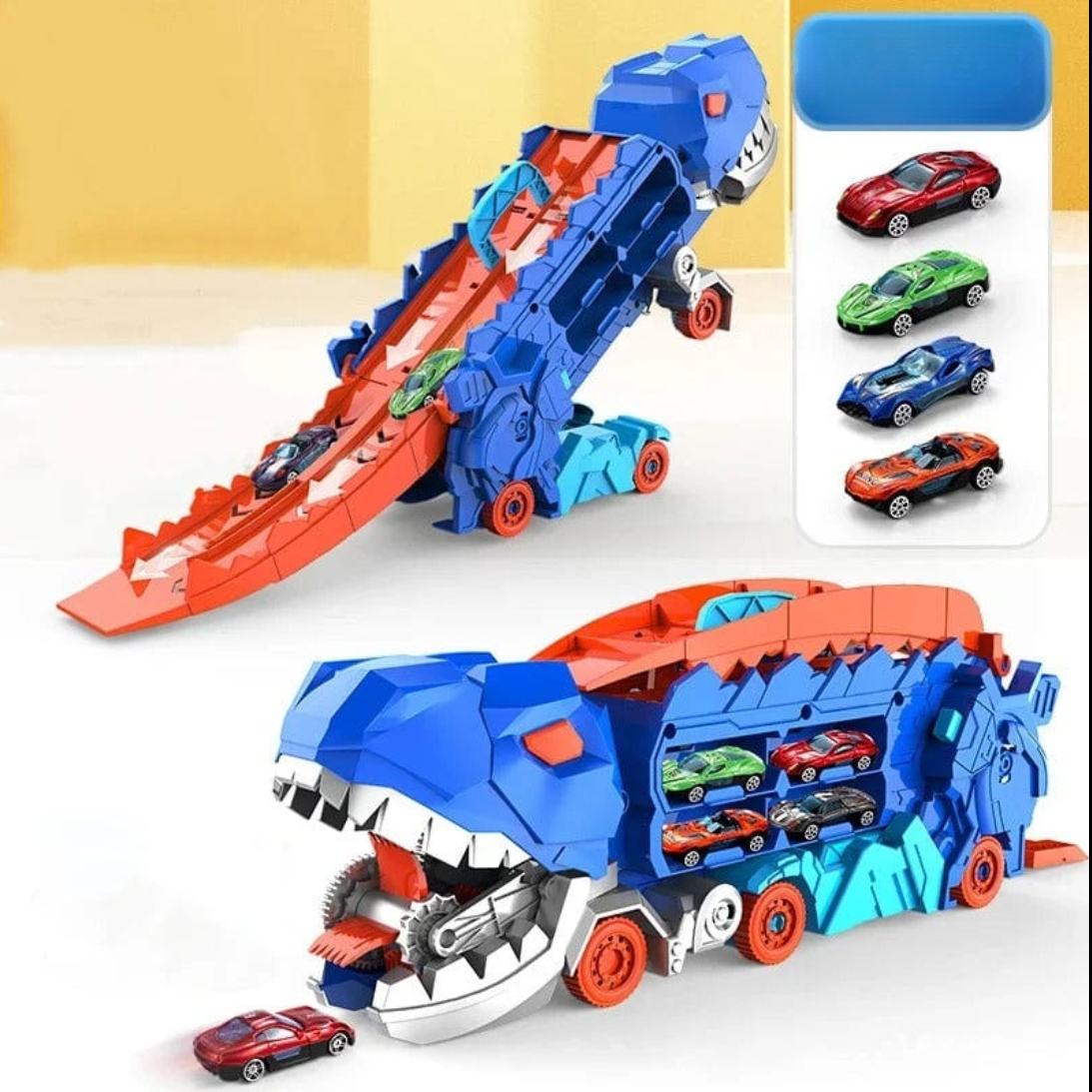 Blue Dinosaur-Themed Transformable Vehicle Launcher Playset