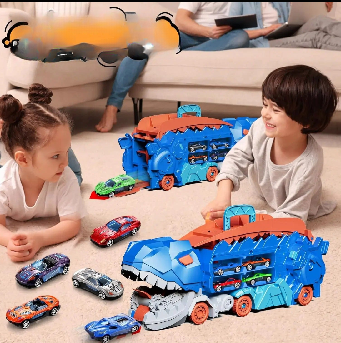 Blue Dinosaur-Themed Transformable Vehicle Launcher Playset