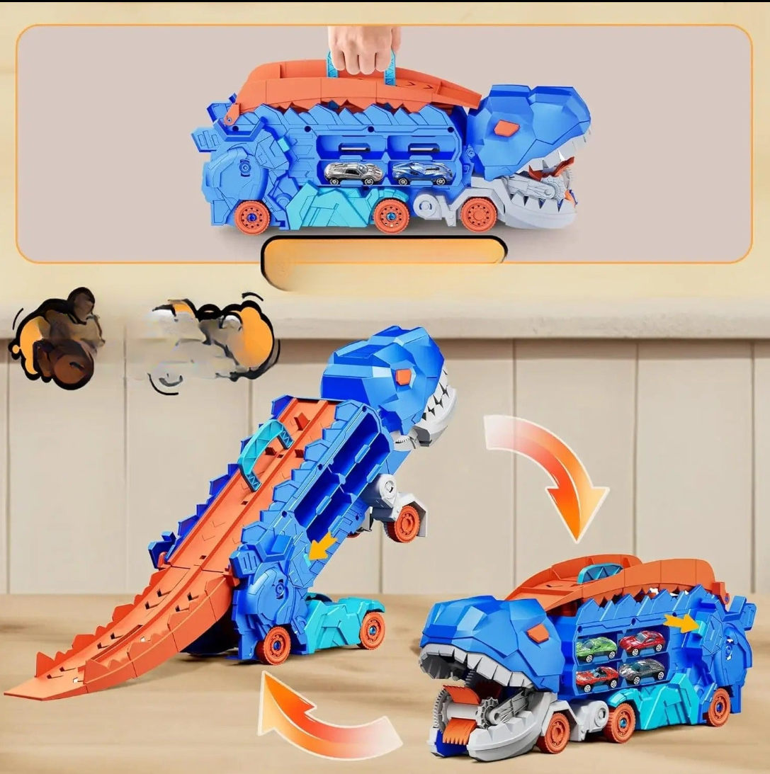 Blue Dinosaur-Themed Transformable Vehicle Launcher Playset