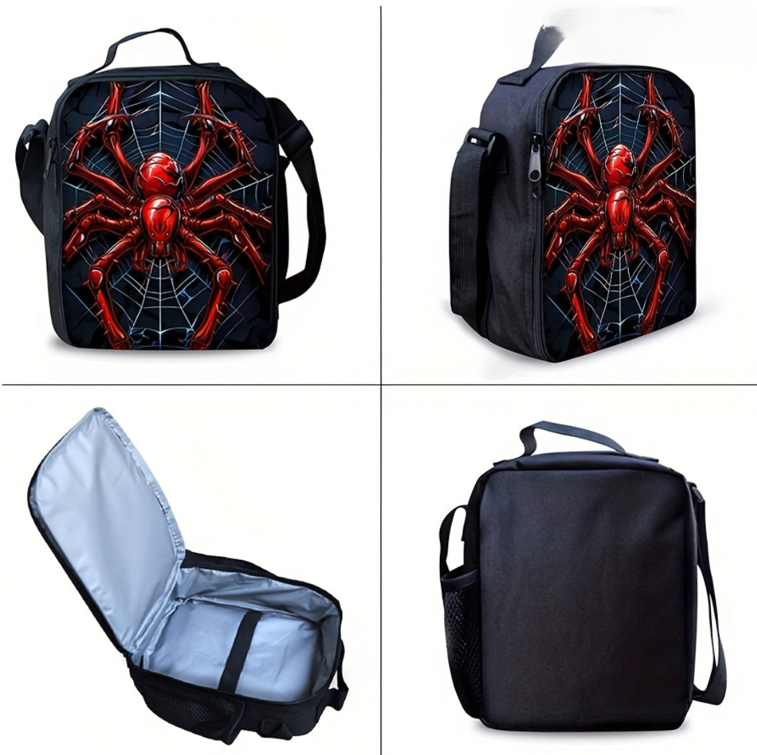 3-Piece Backpack Set with Red Spider Web Design