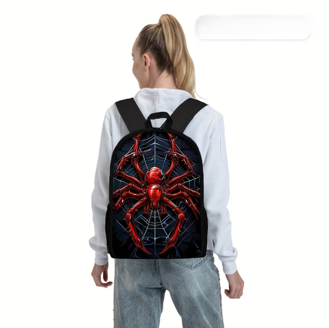 3-Piece Backpack Set with Red Spider Web Design