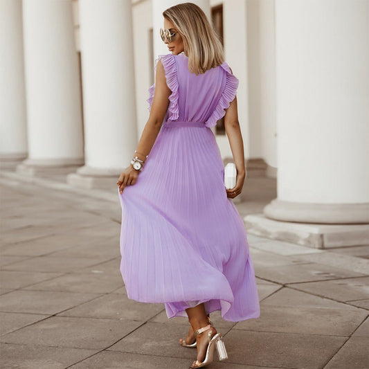 Elegant Deep Violet Pleated Maxi Dress