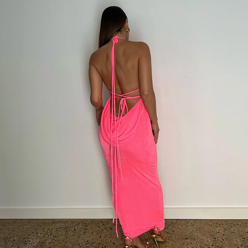 Elegant Backless Green Maxi Dress for Women