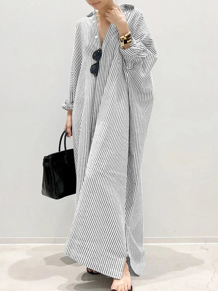 Chic Oversized Striped Maxi Dress