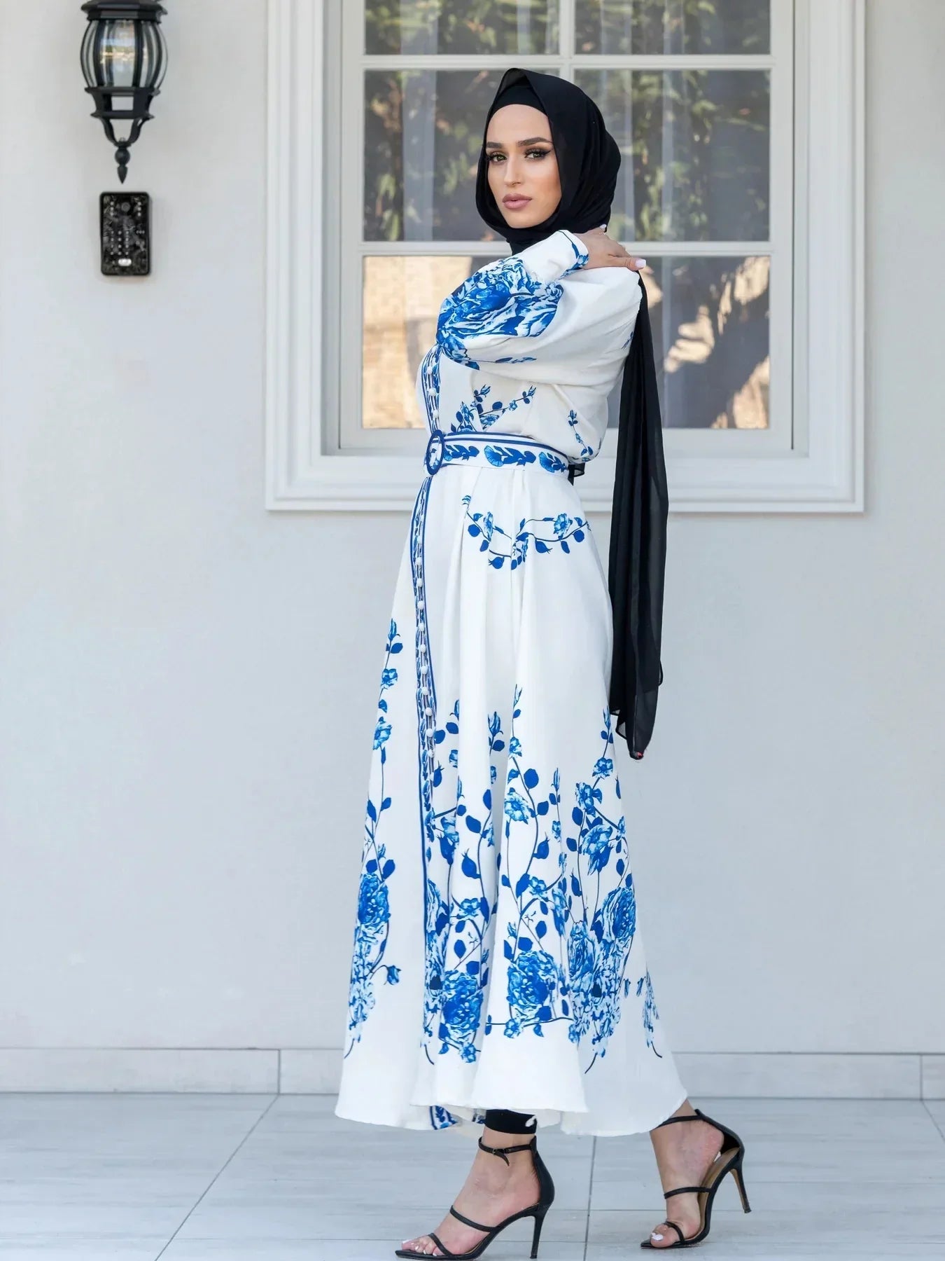 Chic Floral Maxi Dress with Belt