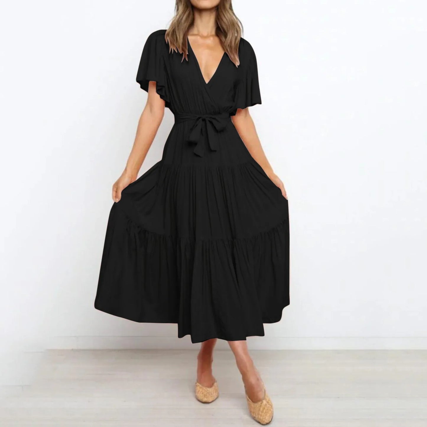 Chic Pink Klara™ Maxi Dress - Deep V-Neck