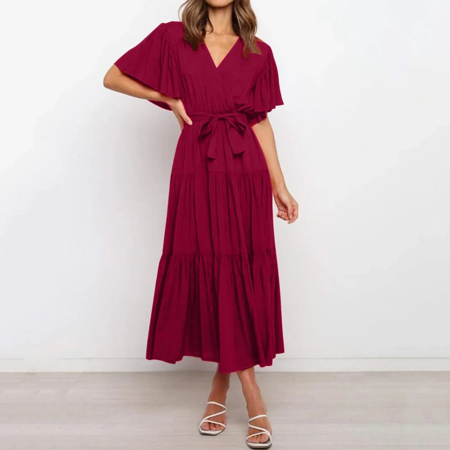 Chic Pink Klara™ Maxi Dress - Deep V-Neck
