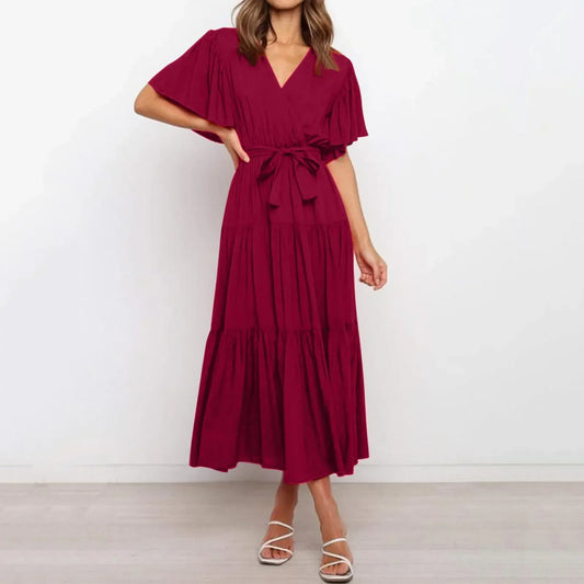 Chic Pink Klara™ Maxi Dress - Deep V-Neck