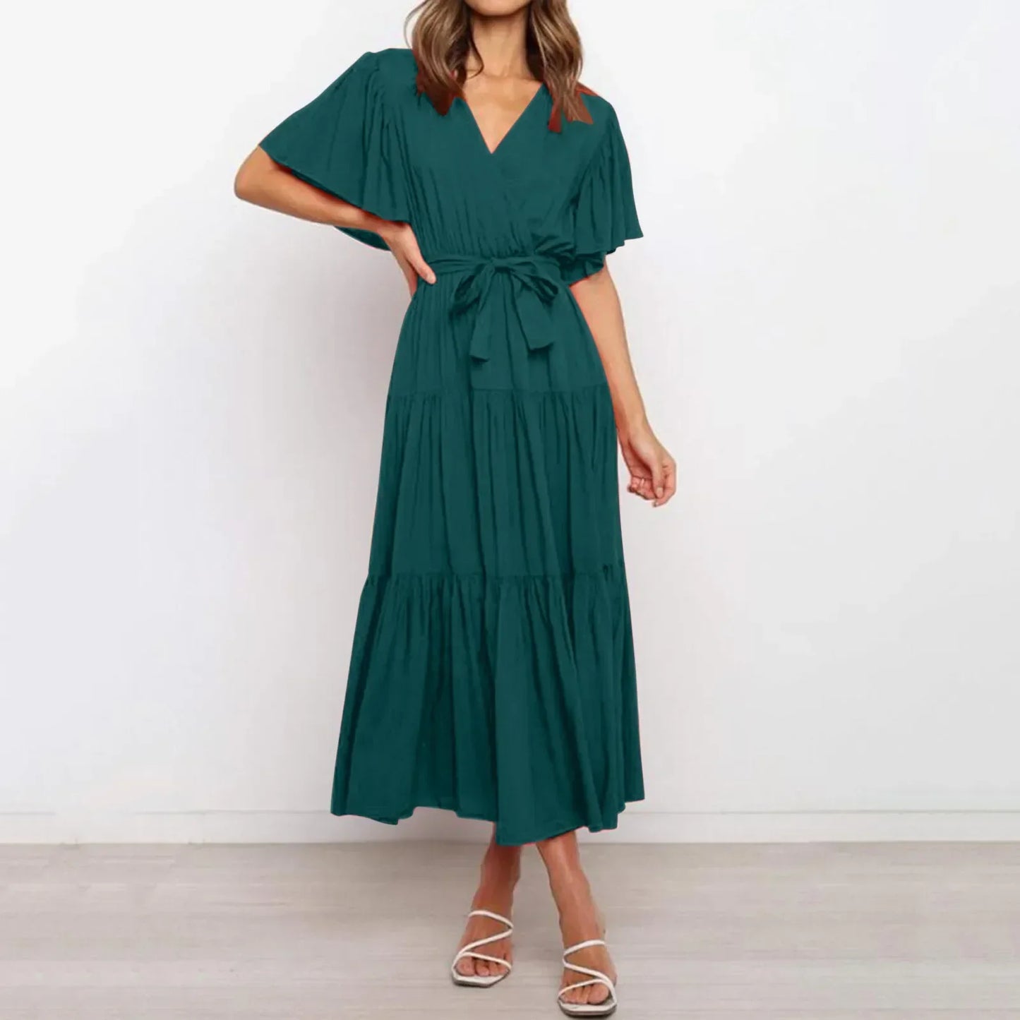 Chic Pink Klara™ Maxi Dress - Deep V-Neck