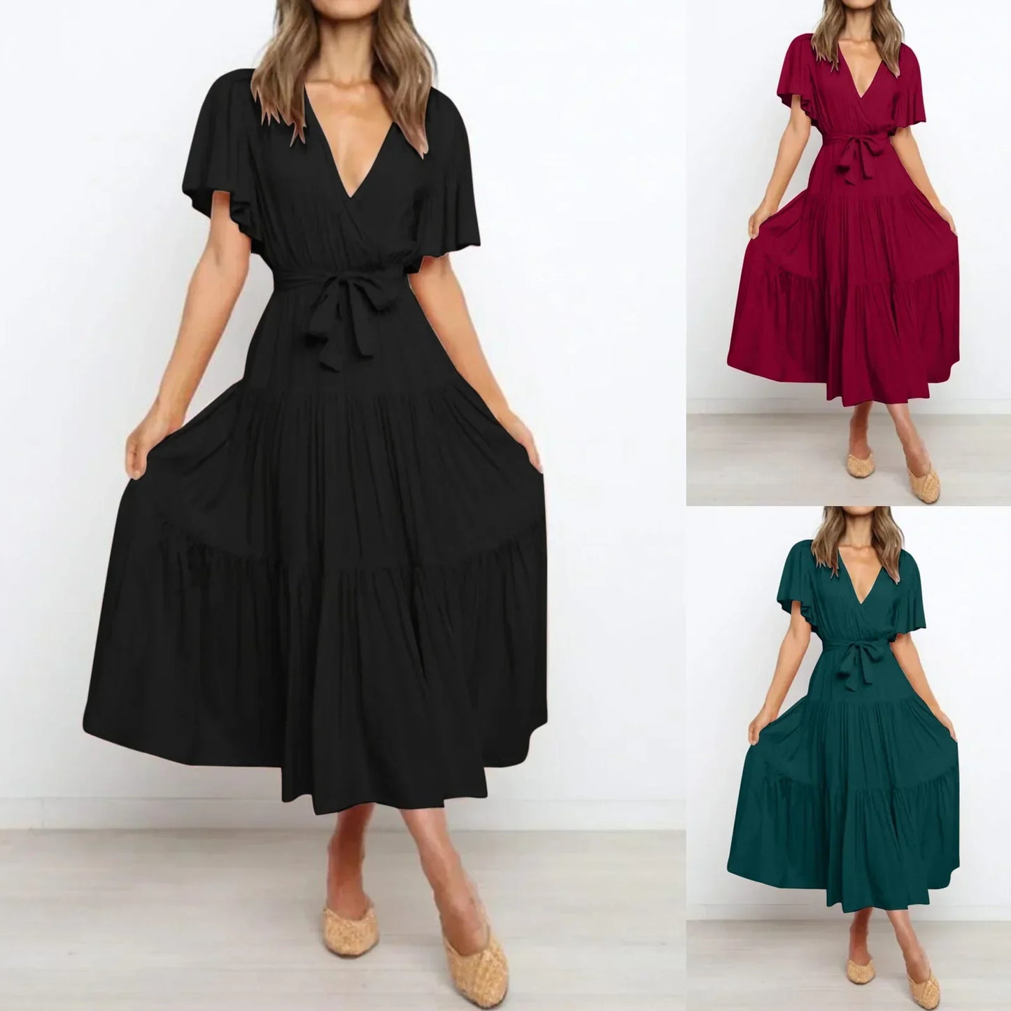 Chic Pink Klara™ Maxi Dress - Deep V-Neck