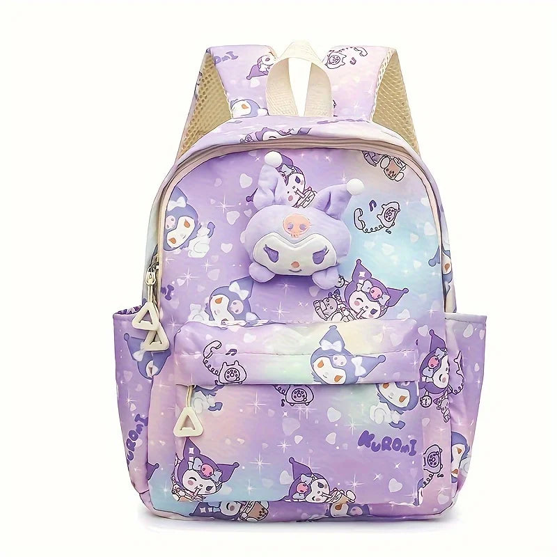 Kids Backpack with Character Print and Multiple Pockets
