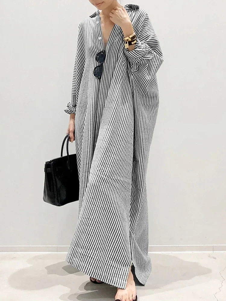Chic Oversized Striped Maxi Dress