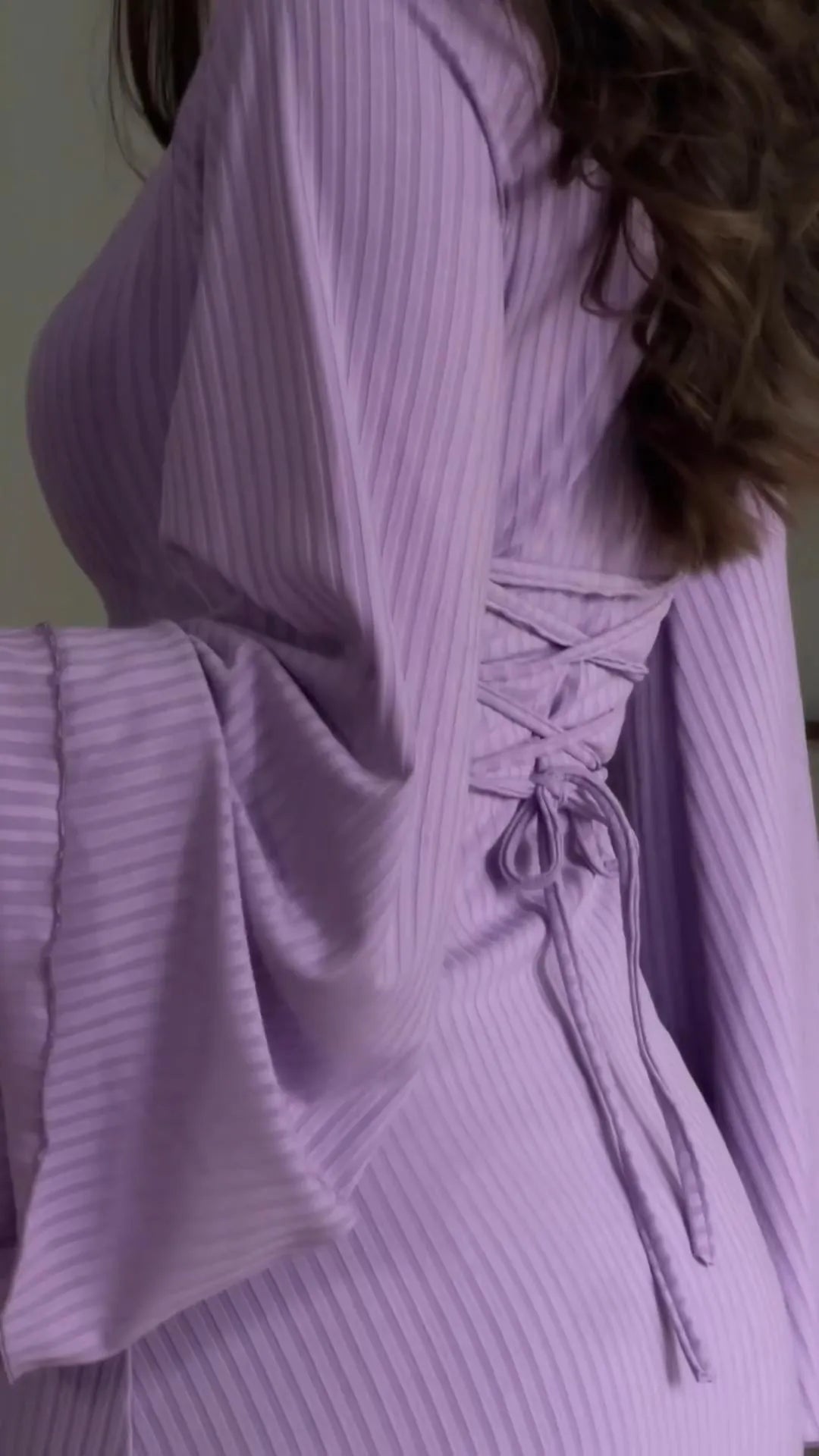 Elegant Lace-Up Maxi Dress with Flowing Sleeves