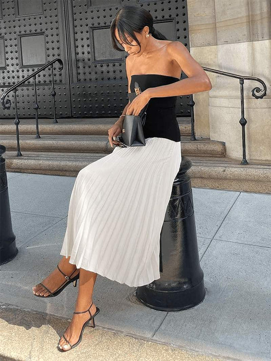 Elegant Black and White Fringed Maxi Dress