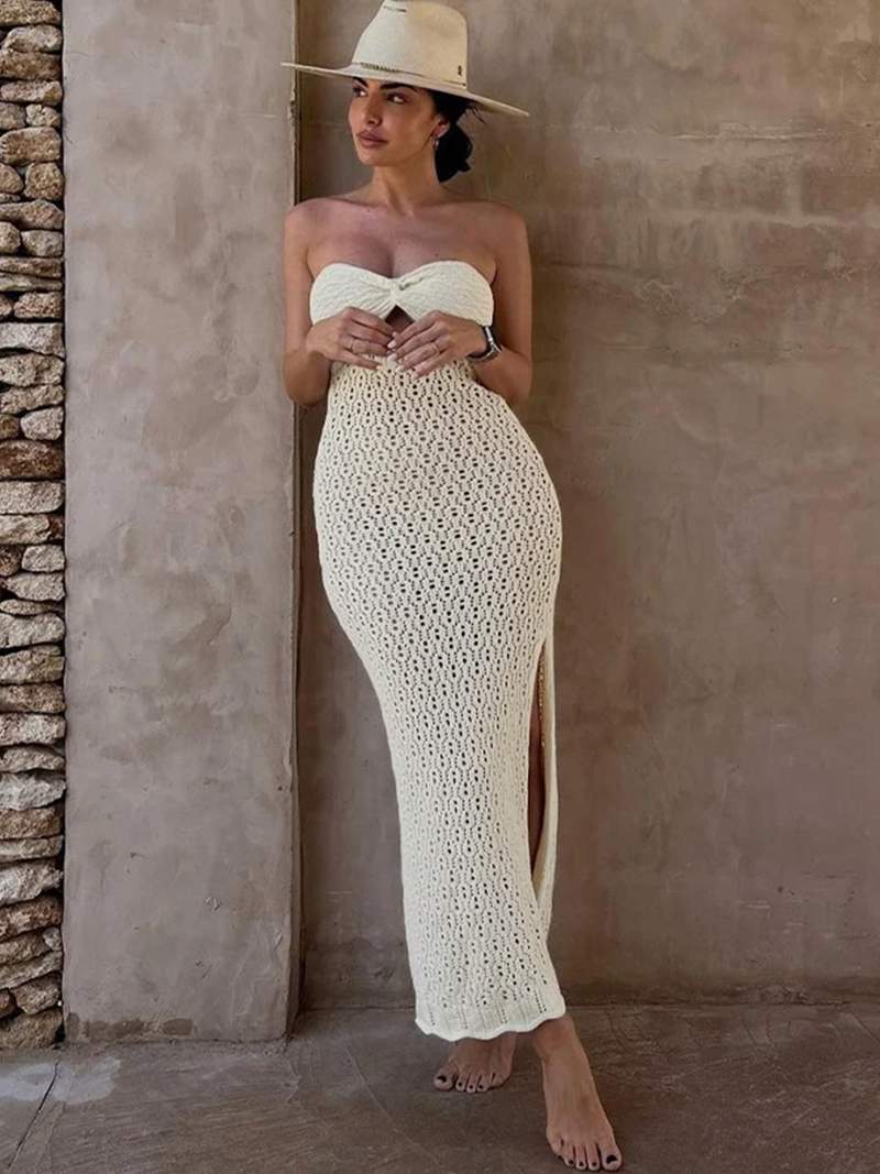 Elegant Off-Shoulder Transparent Maxi Dress