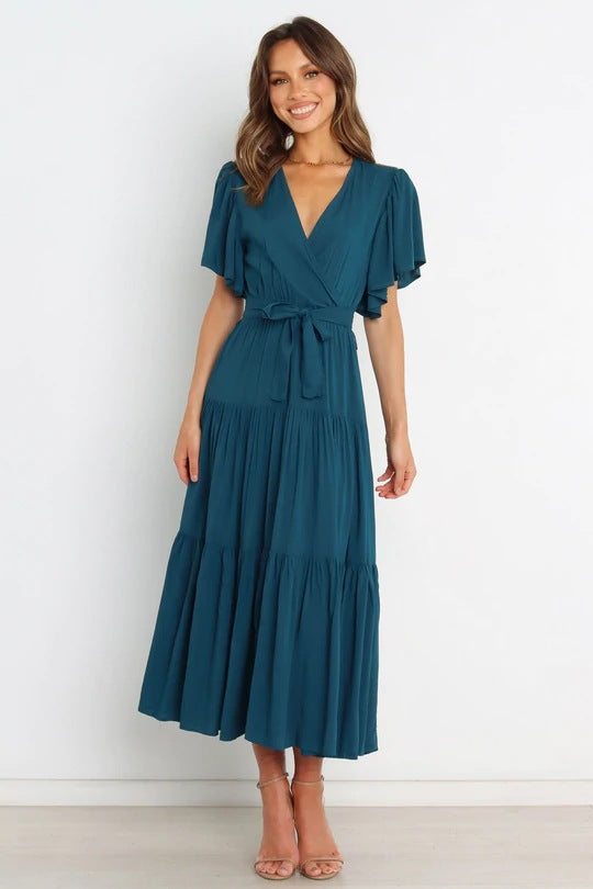 Chic Pink Klara™ Maxi Dress - Deep V-Neck