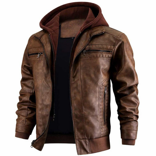 Men's Casual Zip-Up Hooded Jacket with Multiple Pockets