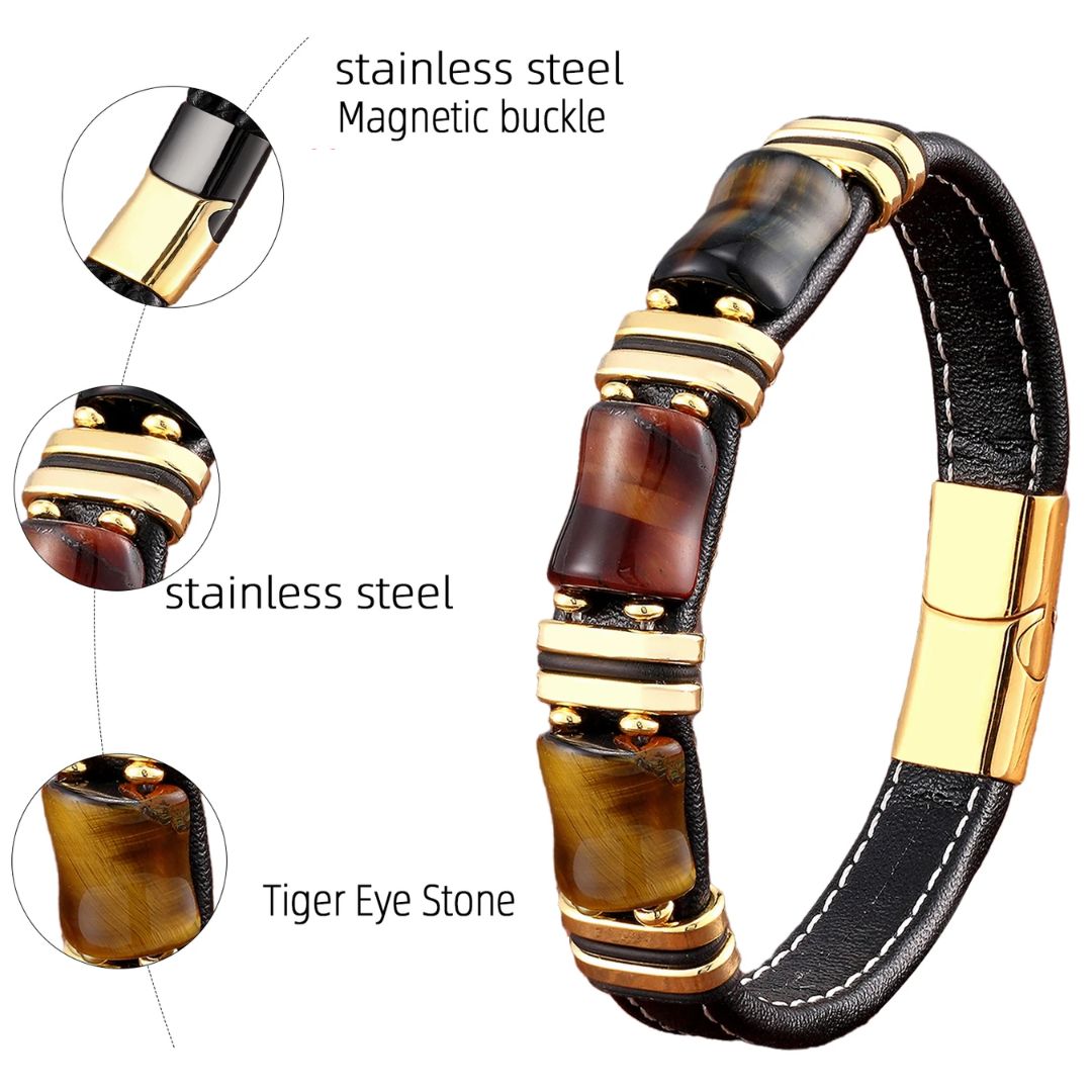 TIGER EYE – Natural Stone Leather Bracelet