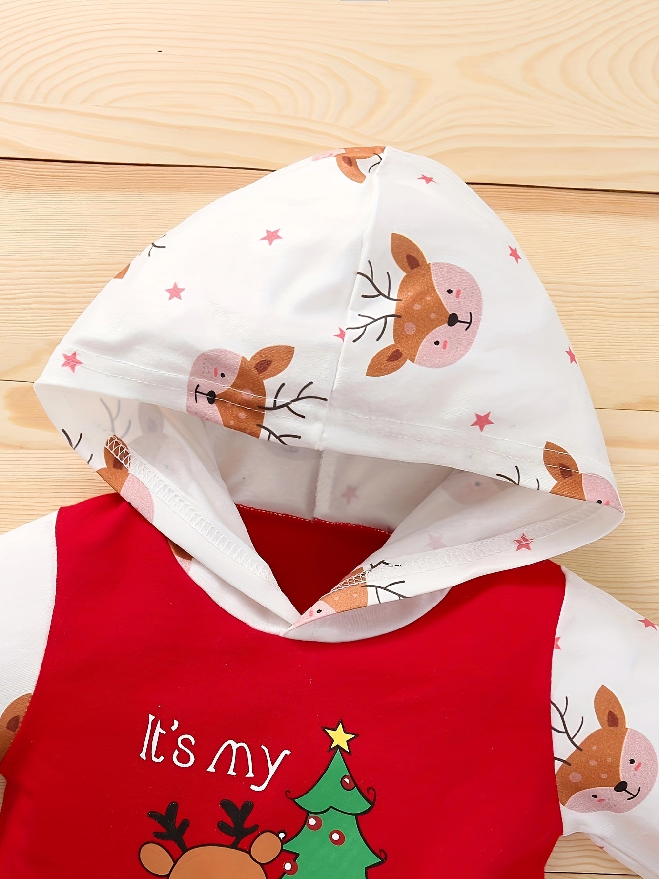 Baby Hooded Jumpsuit with Festive Print and Long Sleeves