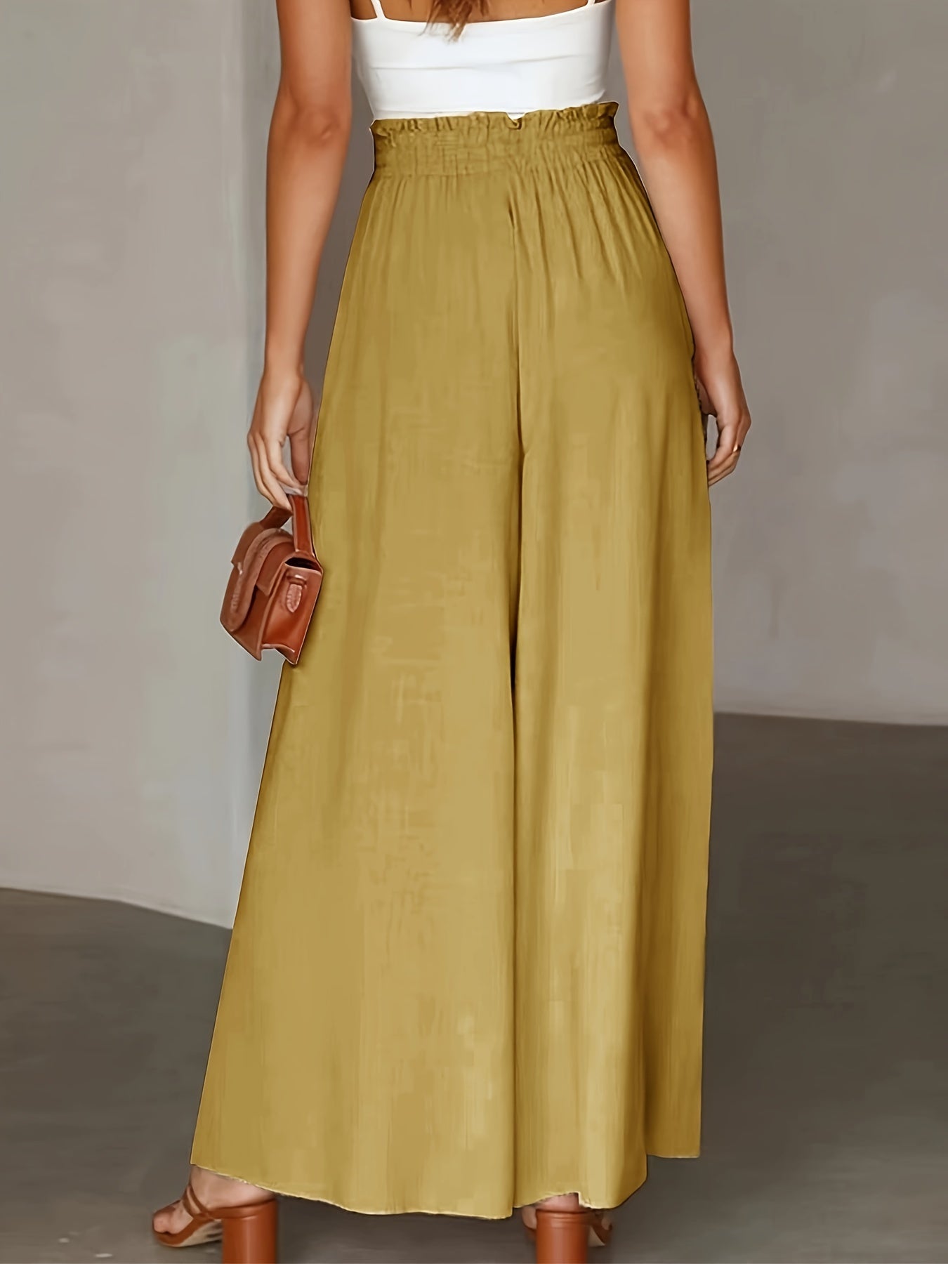 Women’s Wide Leg High Waist Long Pants with Elastic Waistband