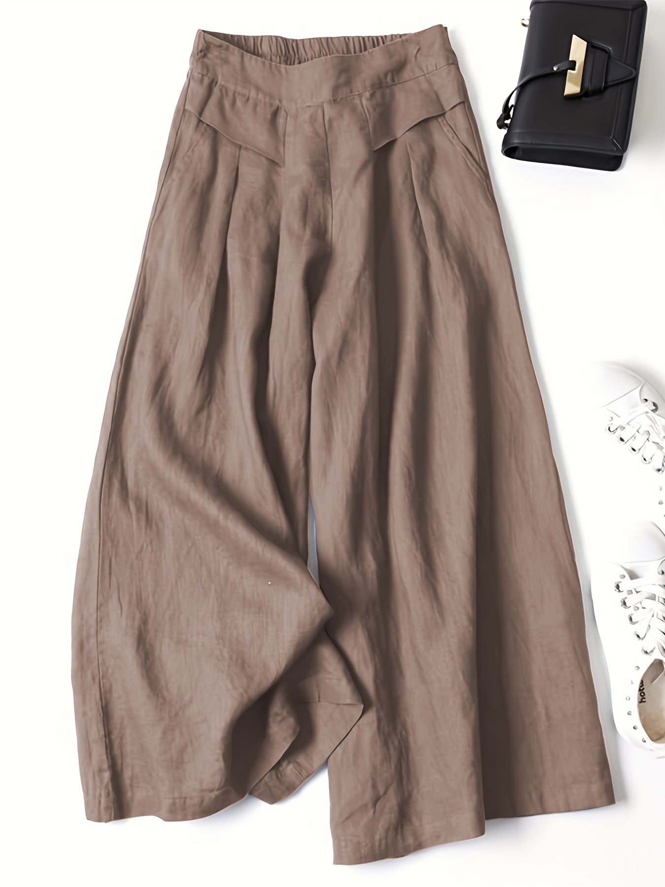 Women’s Wide-Leg Cropped Pants with Elastic Waistband