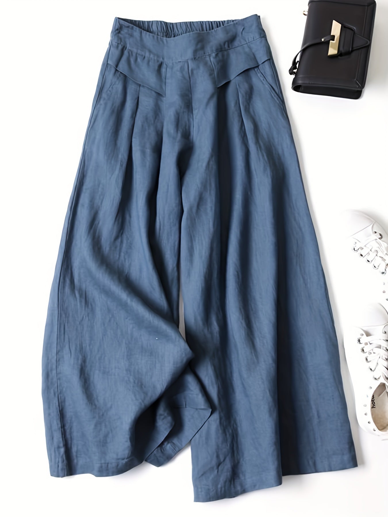 Women’s Wide-Leg Cropped Pants with Elastic Waistband