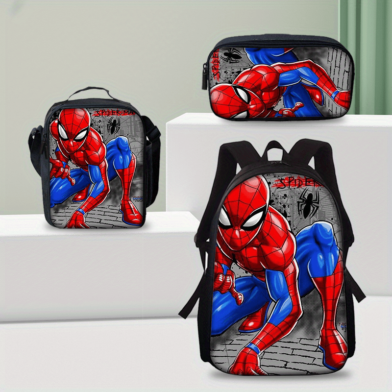 3-Piece Backpack Set with Cartoon Design and Zipper Closures