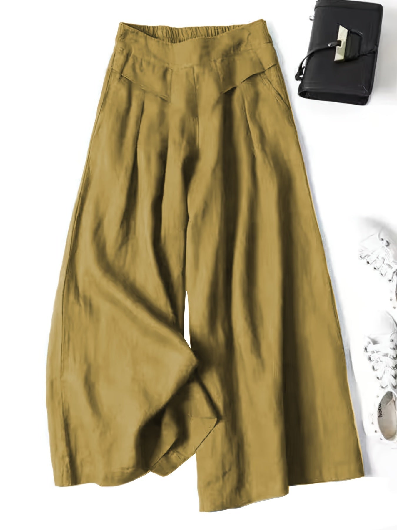 Women’s Wide-Leg Cropped Pants with Elastic Waistband