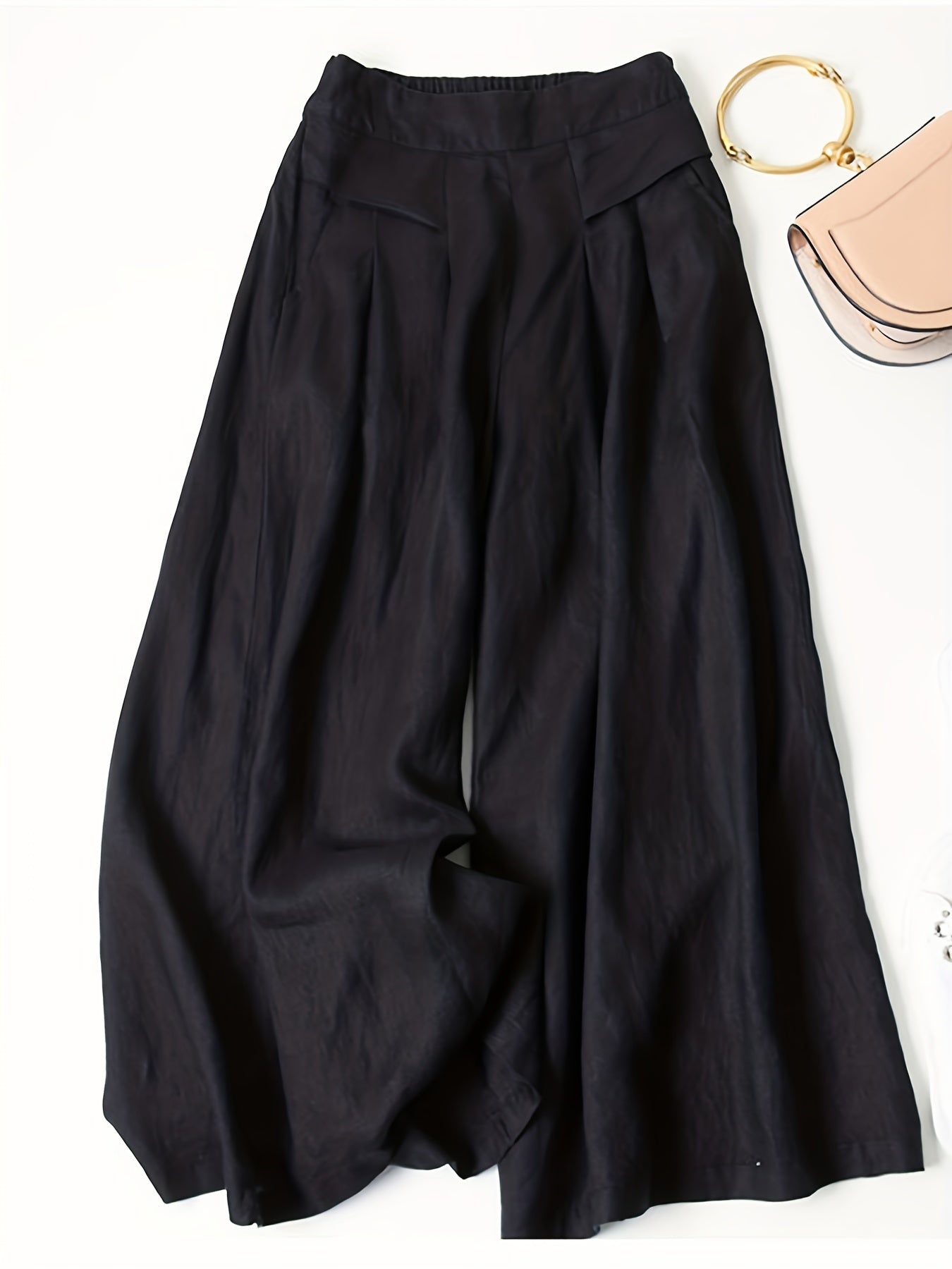 Women’s Wide-Leg Cropped Pants with Elastic Waistband