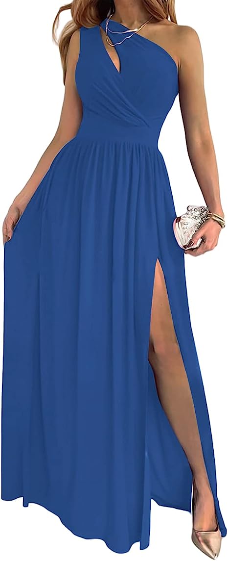 Elegant One-Shoulder High-Slit Maxi Dress