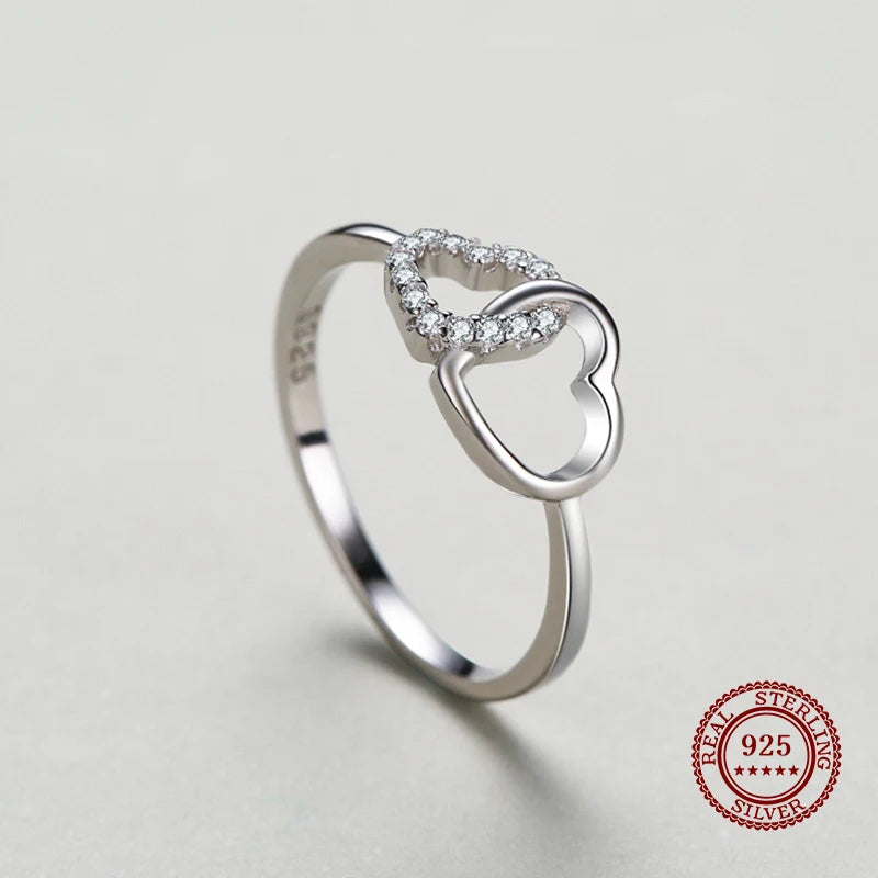 925 Sterling Silver Double Heart Ring