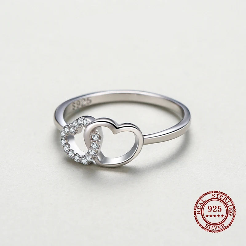 925 Sterling Silver Double Heart Ring