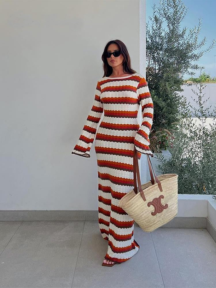 Chic Striped Ibiza Maxi Dress for Women
