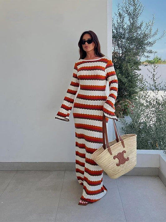Chic Striped Ibiza Maxi Dress for Women