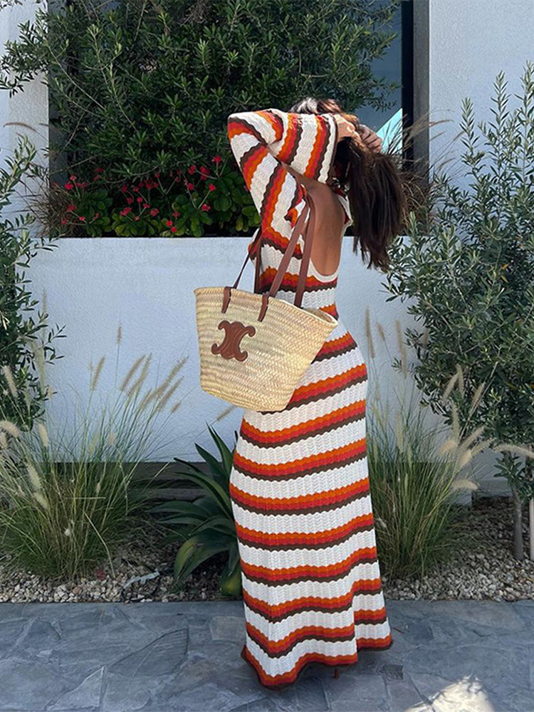 Chic Striped Ibiza Maxi Dress for Women