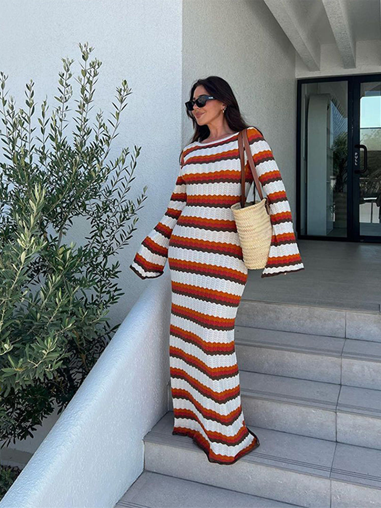 Chic Striped Ibiza Maxi Dress for Women