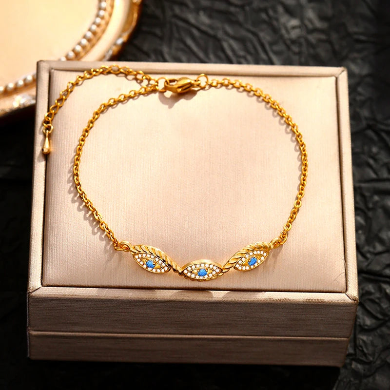 Golden Glow Blue Stone Evil Eye Bracelet