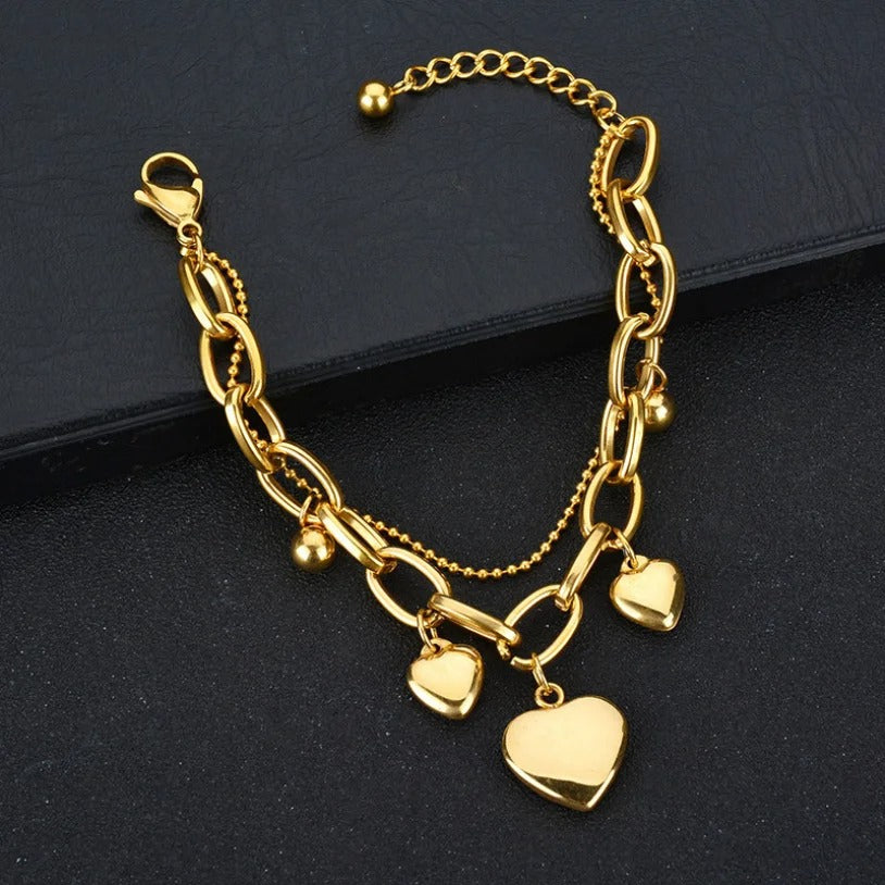 Stainless Steel Layers Heart Bracelet