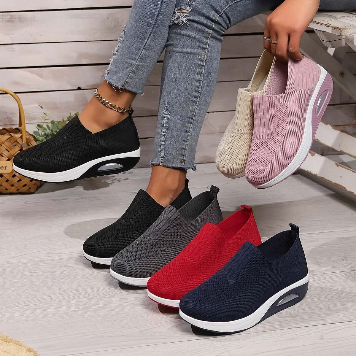 Lightweight Slip-On Walking Sneakers with Breathable Mesh Upper