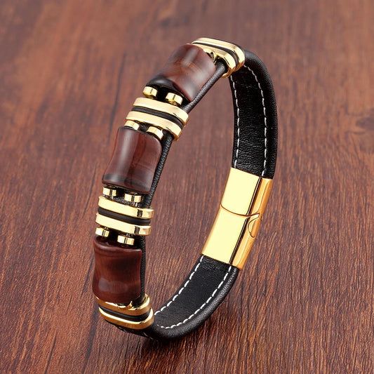 TIGER EYE – Natural Stone Leather Bracelet
