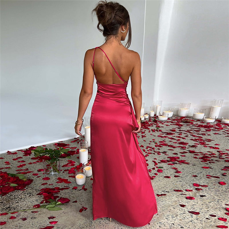 Chic One-Shoulder Ruffled Maxi Dress