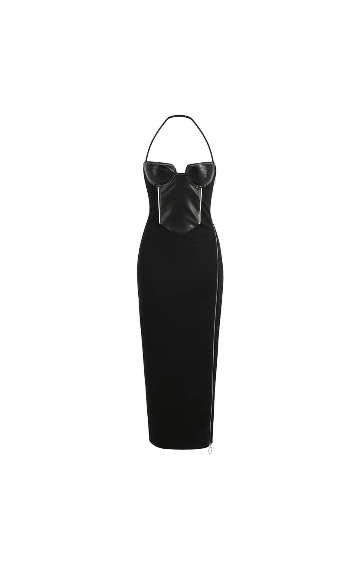 Chic Black Halter Maxi Dress with Zipper Slit