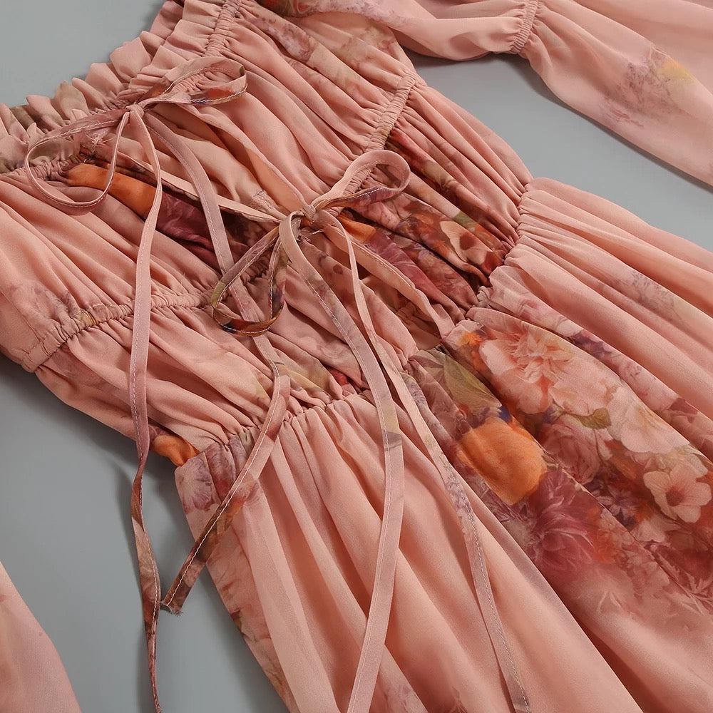 Elegant Off-the-Shoulder Floral Chiffon Dress